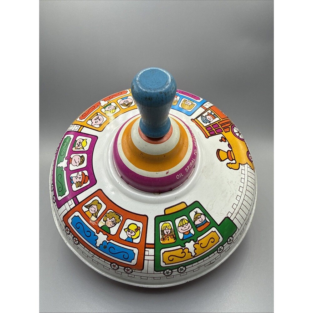 Vintage Ohio Art Tin Top Spinning Toy Train Design Made In The USA